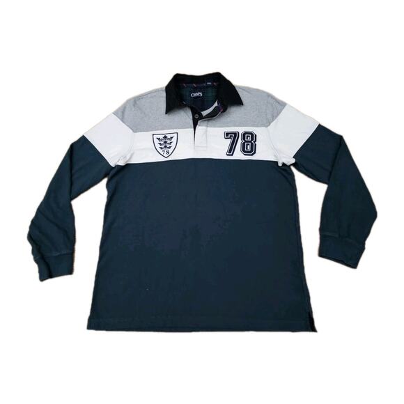 Chaps Polo Shirt Men's Size Medium Colorblock Vent Rugby Long Sleeve - Picture 1 of 12